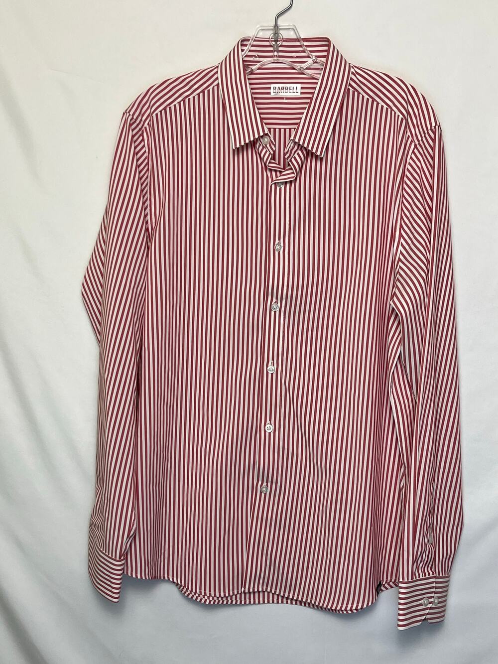 Barbell Men's Size Large Red/White Striped Button Front Shirt Long Sleeve Casual